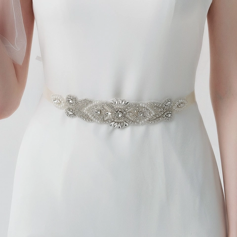 Luxury Bridal Sash Belt Rhinestone Imitation Artificial Pearl Hand Stitched Ribbon Waistband For Wedding Dress Party Women Accessory
