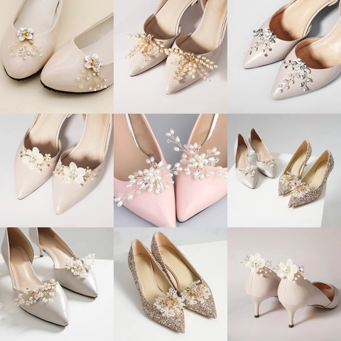 Luxury Alloy Artificial Pearl Rhinestone Shoe Clips For Wedding Bridal Banquet Fashion Detachable Flower Shoe Decorations