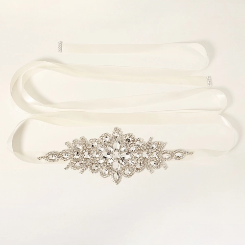 Ceinture de Mariée de Luxe en Strass Fait Main Ruban de Satin Écharpe pour Robe de Mariée Fête Femme Accessoires Élégants