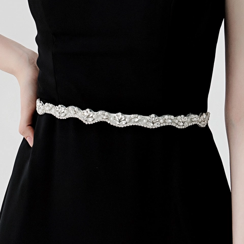 Cintura da Sposa in Strass Fatta a Mano Nastro di Raso Bianco Perla Artificial Decorazione per Abito da Sposa per Gioielli da Festa Donna