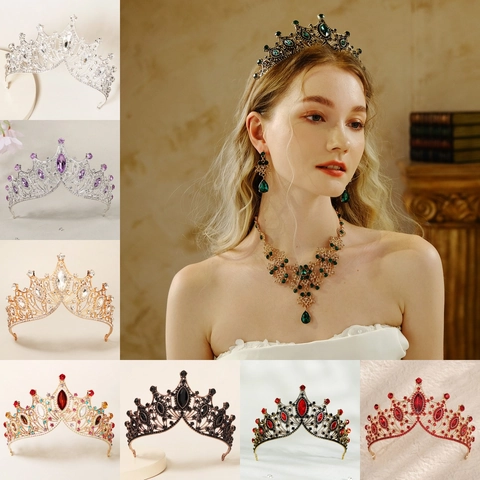 Barocco Vintage Lussuosa Corona in Lega di Strass per Matrimonio Sposa Performance Prom Festa Regina Lussuosa Tiara Copricapo Accessorio per Capelli