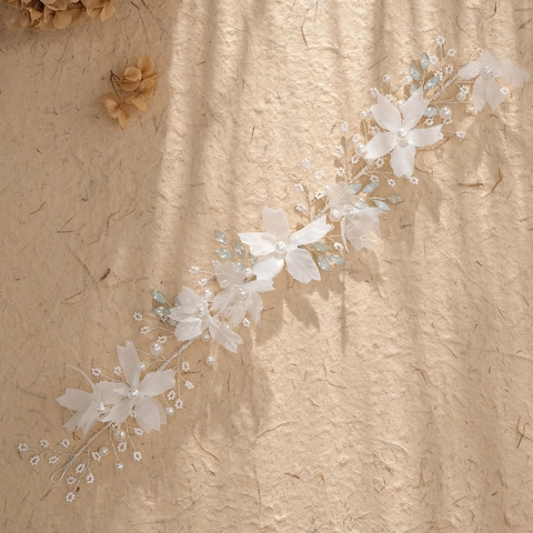 Vite per Capelli da Sposa Fatta a Mano Con Fiori in Tessuto Bianco E Künstliche Perle Finte Tocado Floreale per Matrimonio Accessori