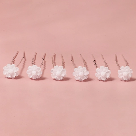 Handgefertigte Weiße Blumen Haarstab Set Legierung Harz U-Förmige Haarnadeln Für Braut Hochzeit Party Damen Haarschmuck