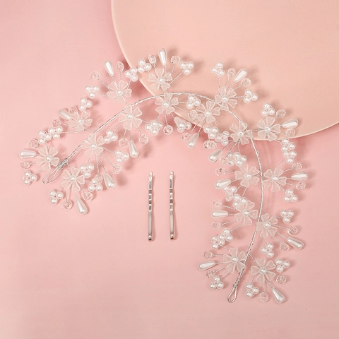 Bridal Hair Vine Handmade Copper Wire Artificial Pearl Flower Wedding Hair Accessories Forest Style For Women Kids Jewelry