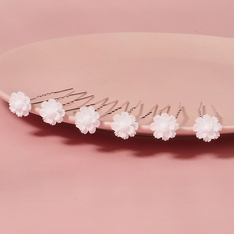 Handgefertigte Weiße Blumen Haarstab Set Legierung Harz U-Förmige Haarnadeln Für Braut Hochzeit Party Damen Haarschmuck