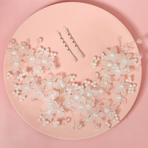 Elegante Fascia per Capelli da Sposa Fatta a Mano con Fiori Perle Artificiali e Strass Vigna per Capelli Accessori da Matrimonio Romantici per Donne e Ragazze