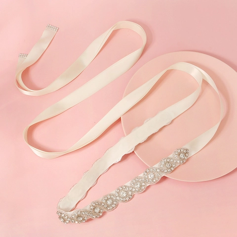 Eleganter Elfenbein Satin Brautgürtel Für Damen Strass Eingelegt Wellenmuster Hochzeitskleid Schärpe Luxus Party Zubehör