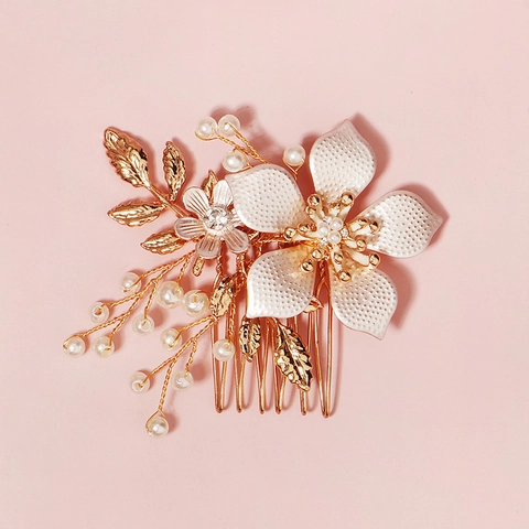Pettine Laterale per Capelli da Sposa in Lega Dorata Fatto a Mano Con Perle Artificiali Strass Cristallo Bianco Gioielli
