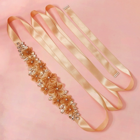 Elegant Bridal Wedding Belt Handmade Rhinestone Fabric Flower Sash Satin Ribbon Gown Accessories For Women Bridesmaid Party