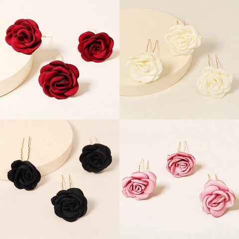 Forcine per Capelli Rosa in Tessuto Fatto a Mano Bastoncino per Capelli Sposa a U per Matrimonio Festa Fotografia Donna Accessori