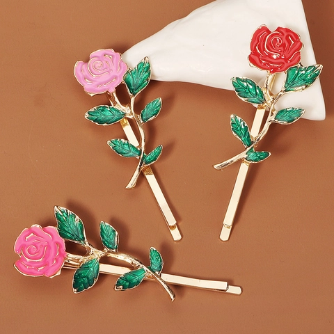 Barrettes à Cheveux Rose en Alliage Vintage pour Femmes Filles Pinces à Cheveux Florales Élégantes Accessoires de Coiffure