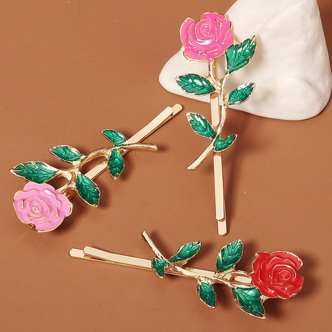 Barrettes à Cheveux Rose en Alliage Vintage pour Femmes Filles Pinces à Cheveux Florales Élégantes Accessoires de Coiffure