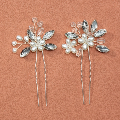 Forcine per Capelli da Sposa in Lega con Perle Artificiali e Strass Fatte a Mano per Donna Eleganti Spilloni per Capelli Floreali a Forma di U