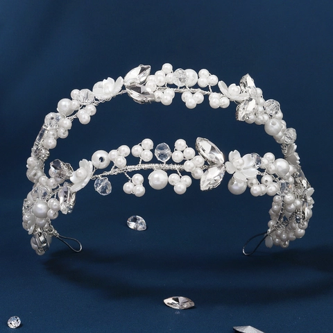 Handgefertigte Braut Haar Ranke Silber Legierung Künstliche Perle Strass Stirnband Elegant Blumen Hochzeit Haarschmuck Für Damen Party Fotografie Schmuck