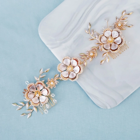 Pettine per Capelli da Sposa Vintage in Lega d'Oro Floreale Con Künstliche Perle di Imitazione e Cristallo per Matrimonio Festa Donna