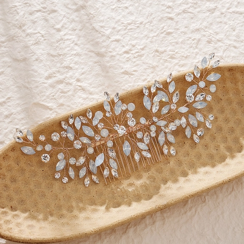 Handgefertigter Braut Haarkamm Strass Kristall Blatt Zweig Braut Kopfschmuck Gold Silber Hochzeit Haar Accessoires Für Damen