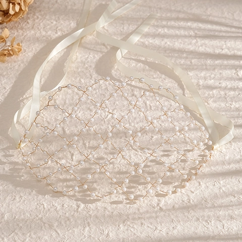 Bridal Handmade Artificial Pearl Mesh Hairband Exotic Rhinestone Hair Accessories For Women Wedding Party Gold Silver