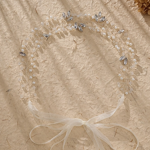 Vite per Capelli da Sposa Fatta a Mano con Künstliche Perle e Strass Argento Foglia Cristallo Fascia per Capelli per Sposa Damigella Gioielli