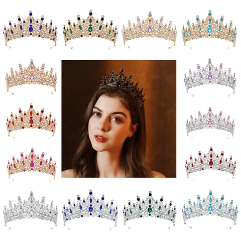 Corona Tiara Barocca di Lusso con Strass per Donna Matrimonio Sposa Principessa Accessori Capelli Oro Argento Lega Cristallo Festa Copricapo