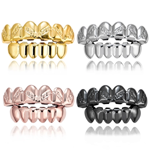 Hip Hop Δόντια Grillz Χάλκινα Χρυσά Ασημένια Γαλβανισμένα Με Στρας Σχέδιο Διαγώνιο Κοσμήματα Δοντιών για Πάρτι Χάλοουιν