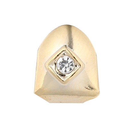 Hiphop Single Tooth Grillz Rhinestone Inlaid Copper Gold Plated Tooth Cap Halloween Party Decorative Body Jewelry For Men Women