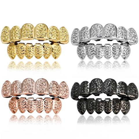 Hip-hop Grillz Δοντιών Unisex Γαλβανισμένος Χαλκός Χαραγμένη Υφή Κοσμήματα Στόματος Για Halloween Πάρτι Διακοσμητικά Καλύμματα Δοντιών