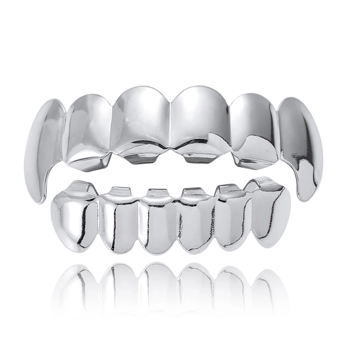 Hip Hop Vampier Slagtanden Grillz Set Boven Onder Koperen Metalen Mond Sieraden Voor Halloween Party Streetwear