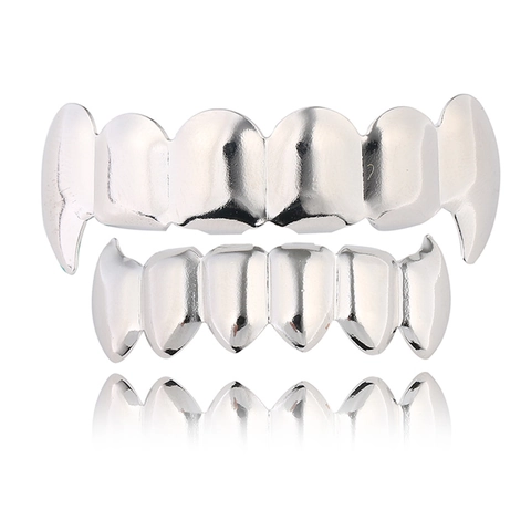 Hip Hop Gold Plated Copper Vampire Fangs Grillz Teeth Set With Edible Fixing Wax Halloween Party Decorative Body Jewelry
