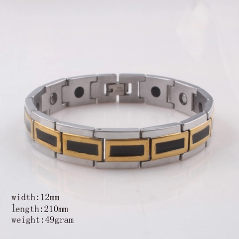 Bracciale Magnetico da Uomo in Acciaio Inossidabile Oro Argento Bicolore Smalto Nero Bracciale a Catena Geometrica Gioielli Moda