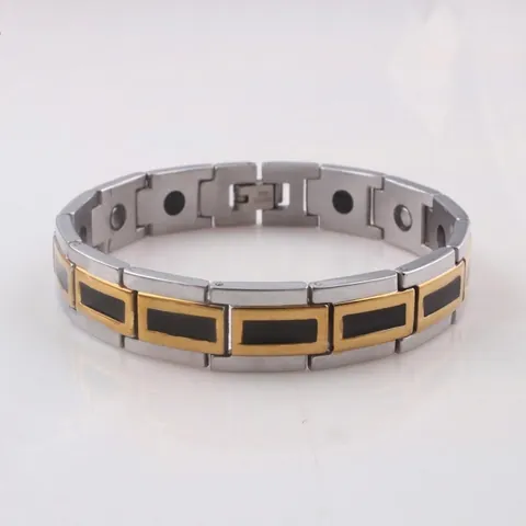 Bracciale Magnetico da Uomo in Acciaio Inossidabile Oro Argento Bicolore Smalto Nero Bracciale a Catena Geometrica Gioielli Moda
