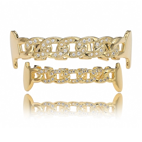Hiphop Tanden Grillz Goud Zilver Verguld Koper Zirkonia Cubaanse Schakel Mond Sieraden Pave Tanden Kap Grill Voor Heren Dames Feest