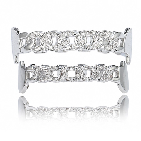 Hiphop Tanden Grillz Goud Zilver Verguld Koper Zirkonia Cubaanse Schakel Mond Sieraden Pave Tanden Kap Grill Voor Heren Dames Feest