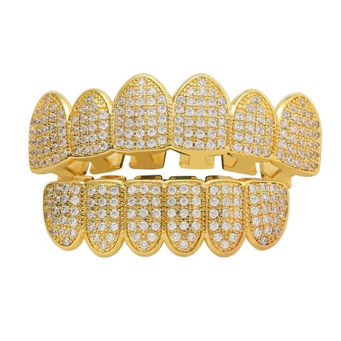 Hip Hop Micro Pave Zirconia Grillz For Men Women Copper Iced Out Top Bottom Jewelry For Halloween Party Decoration