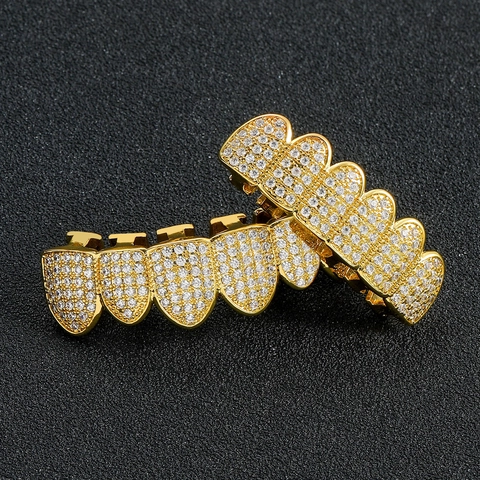 Hip Hop Micro Pave Zirconia Grillz For Men Women Copper Iced Out Top Bottom Jewelry For Halloween Party Decoration