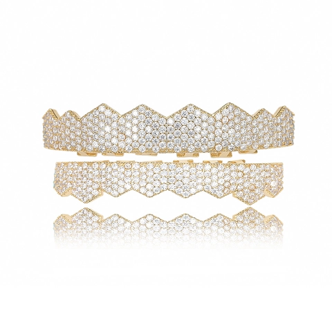 Hip Hop Iced Out Micro Pave Zirconia Koperen Tandgrillz Goud Zilver Verguld Lichaamssieraden Voor Mannen Vrouwen