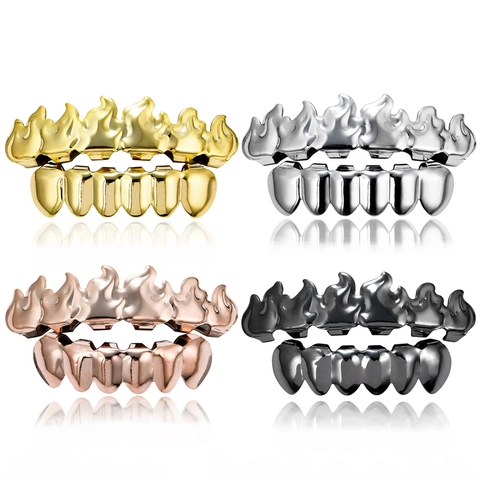 Hip Hop Vlam Tanden Grillz Koper Strass Vampier Tanden Gebit Sieraden Voor Feest Halloween Unisex Accessoires