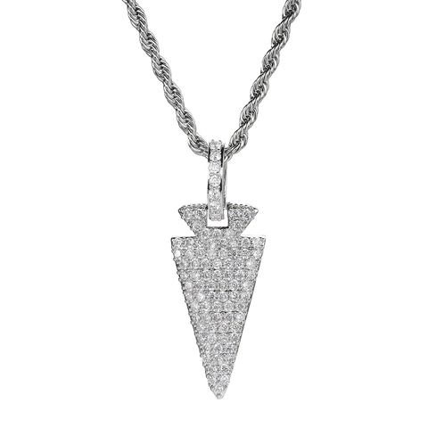 Collar con Colgante de Punta de Flecha de Cobre Micro Pavé de Circonita Hip Hop Con Cadena de Cuerda Para Hombre Mujer Joyería