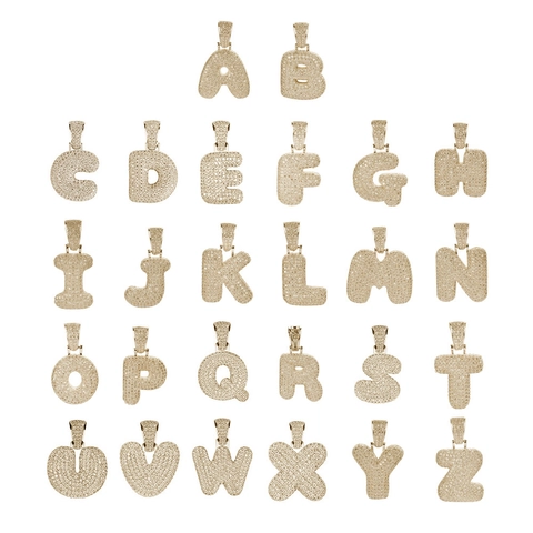 Hip Hop Bubble Letter Pendant Necklace Iced Out Zirconia Initial Alphabet Copper Rope Chain For Men Women Trendy Jewelry