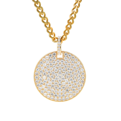 Hip Hop Round Medallion Pendant Necklace Micro Pave Iced Out Zirconia Copper Jewelry For Men Women Sparkly Circle Disc Charm