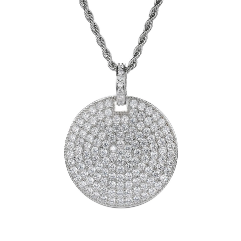 Hip Hop Round Medallion Pendant Necklace Micro Pave Iced Out Zirconia Copper Jewelry For Men Women Sparkly Circle Disc Charm