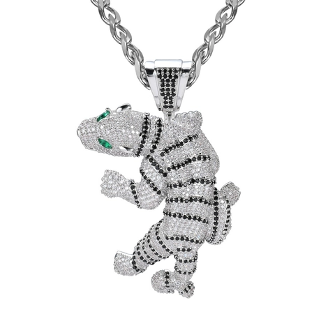 Collana Con Pendente a Forma di Tigre Iced Out Hip Hop Rame Zirconia Animale 3D Lusso Gioielli da Uomo Con Catena Oro Argento