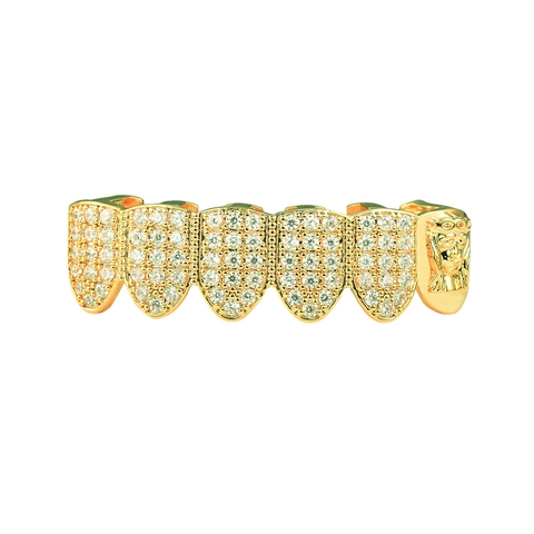 Hip Hop Grillz Zes Tanden Koper Micro Pave Zirkonia Jezus Hoofd Goud Zilver Tanden Grills Voor Halloween Feest Sieraden