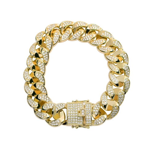 Herren Hip Hop Iced Out Breite Panzerkette Armband Kupfer Micro Pavé Zirkon Kette Streetwear Schmuck Gold Silber Für Männer