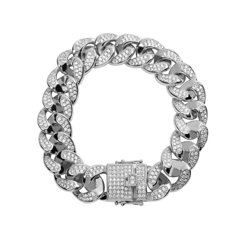 Herren Hip Hop Iced Out Breite Panzerkette Armband Kupfer Micro Pavé Zirkon Kette Streetwear Schmuck Gold Silber Für Männer