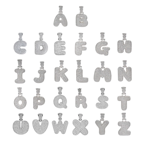 Hip Hop Bubble Letter Pendant Necklace Iced Out Zirconia Initial Alphabet Copper Rope Chain For Men Women Trendy Jewelry