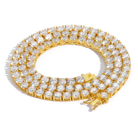 Hip Hop Zirconia Tennis Chain Bracelet Necklace For Men Women Alloy Round Micro Inlaid Gold Silver Jewelry For Party Gift