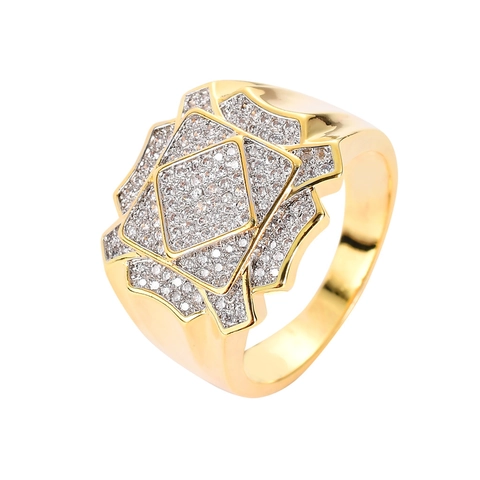 Anello Hip Hop da Uomo Iced Out Geometrico Rame Zirconia Bling Bling CZ Anello per Uomo Gioielli di Moda Regalo Festa