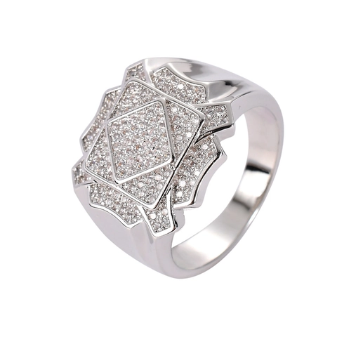 Anello Hip Hop da Uomo Iced Out Geometrico Rame Zirconia Bling Bling CZ Anello per Uomo Gioielli di Moda Regalo Festa