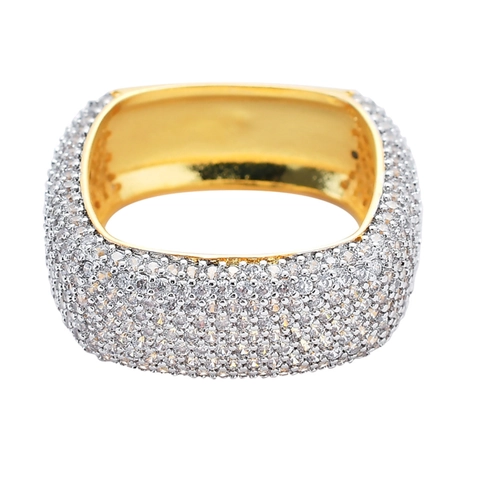 Lussuoso Anello Quadrato da Uomo Hiphop Rame Placcato Oro Argento Micro Pave Zirconia Cubica Anello Iced Out per Gioielli da Festa