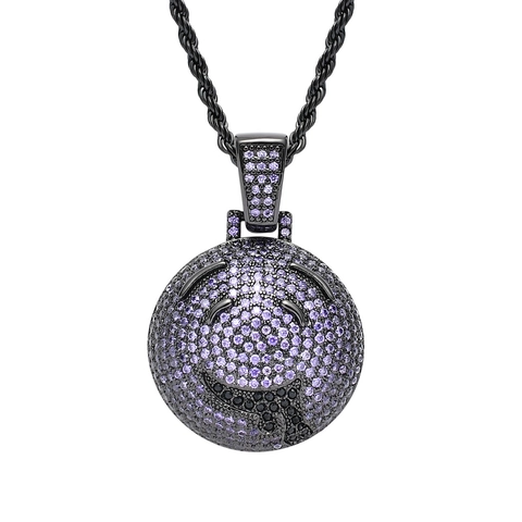 Hip Hop Pendant Necklace Copper Micro Inlaid Zirconia Drooling Emoji Iced Out Rope Chain Streetwear Jewelry For Men